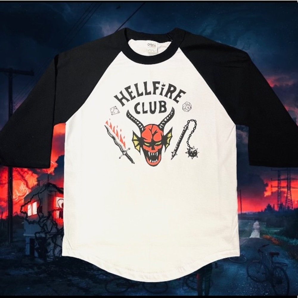 Hellfire Club Raglan Long Sleeve Tee - Black/White